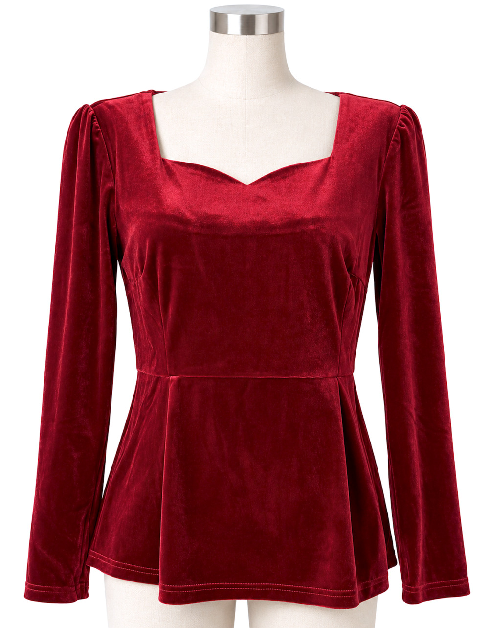 THE PYRAMID COLLECTION RUBY RED VELVET SWEETHEART DEAL LONG SLEEVE PEPLUM TOP XL